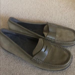 Green suede loafers